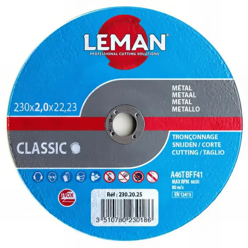 25 disques à tronçonner inox à moyeu plat - D. 115 x Al. 22,23 x Ep. 1,6 mm - 115.16.25 - Leman