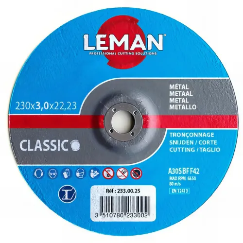 25 disques à tronçonner métal à moyeu déporté - D. 125 x Al. 22,23 x Ep. 3 mm - 123.00.25 - Leman