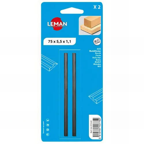 Lot de 2 fers de rabot réversibles KO5 80x5,5x1,1 mm pour bois - 142.780.02 - Leman