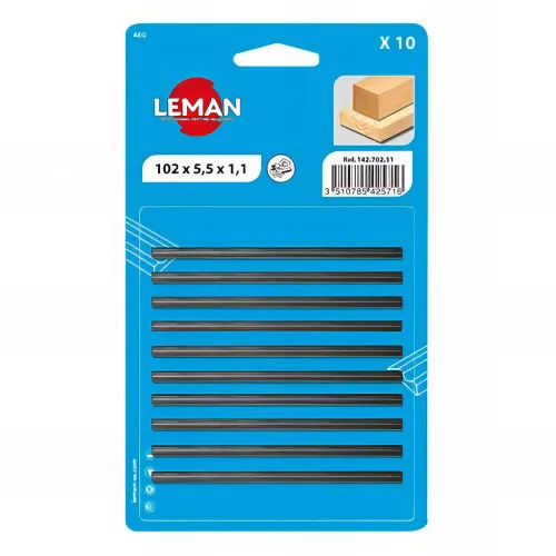 Lot de 10 fers de rabot réversibles KO5 82x5,5x1,1 mm pour bois - 142.782.11 - Leman